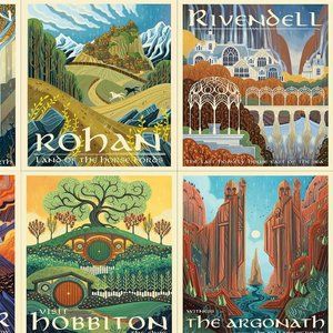 Set of 6 Vintage Tolkien Landscape Canvases